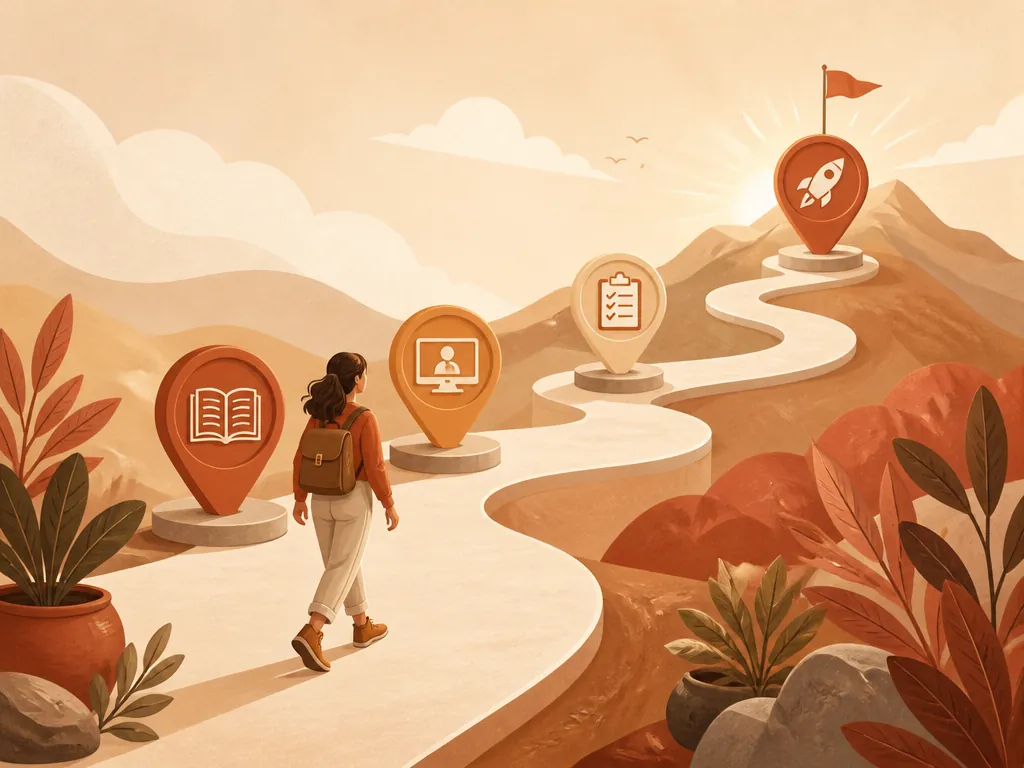 A journey path showing the four-month learning experience from live classes to final project